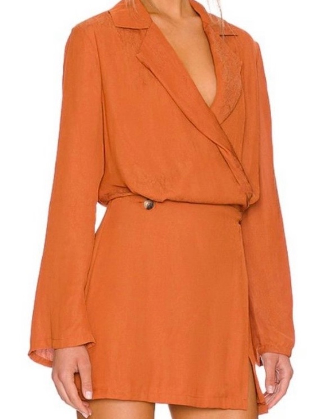 Free People Simone Cinnaber Rust Wrap Mini Dress - Women's Elegant Wrap Dress - Picture 2 of 12